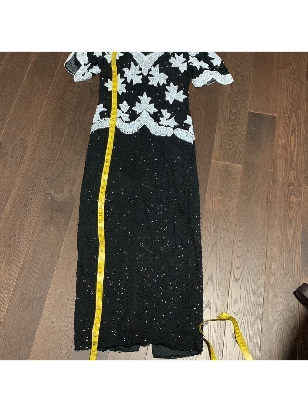 Mezza Luna Vintage Silk Beaded Black White Party Cocktail Evening Dress Size 8 - Picture 9 of 15